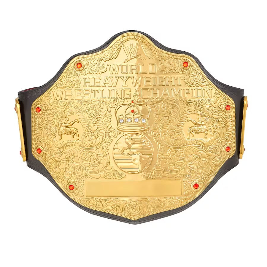 Vintage 'Big Gold  Belt' - Legendary world championship belt signed by former champions spanning classic pro wrestling eras, contest details @suplex.svw on Instagram